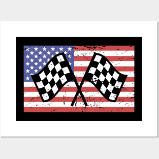 American Flag | Race Car Racing Gift Posters and Art